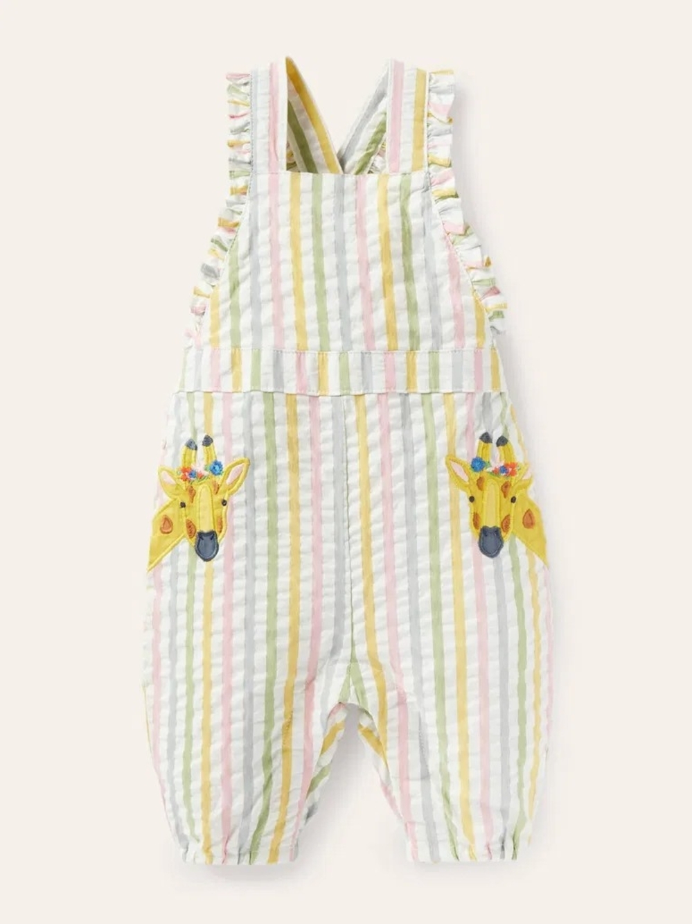 Boden Woven Giraffe Dungarees 3-6M NWT Rainbow Stripe Baby Overalls